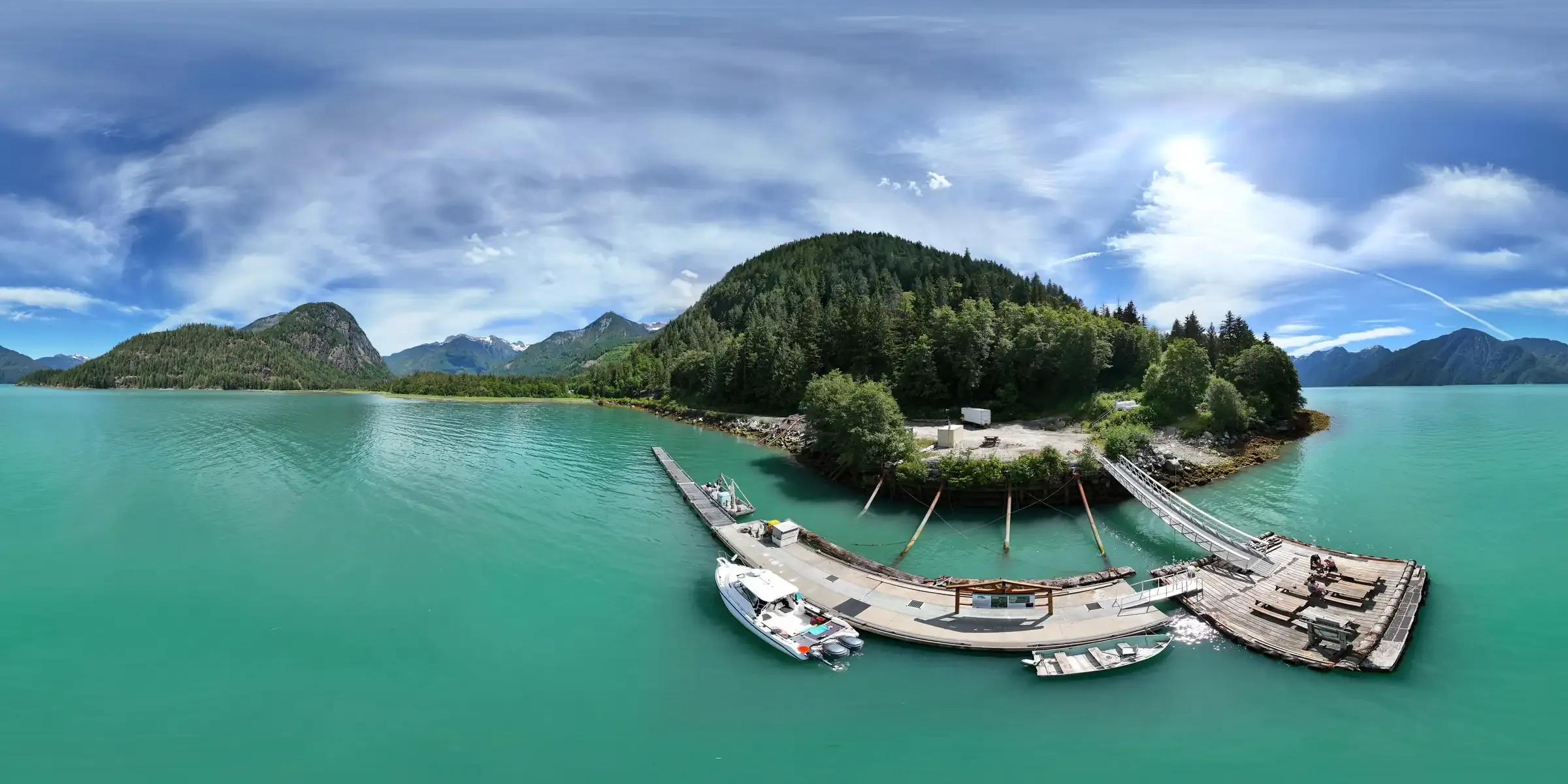 Drone Panorama Marina Mountains Turquoise Water