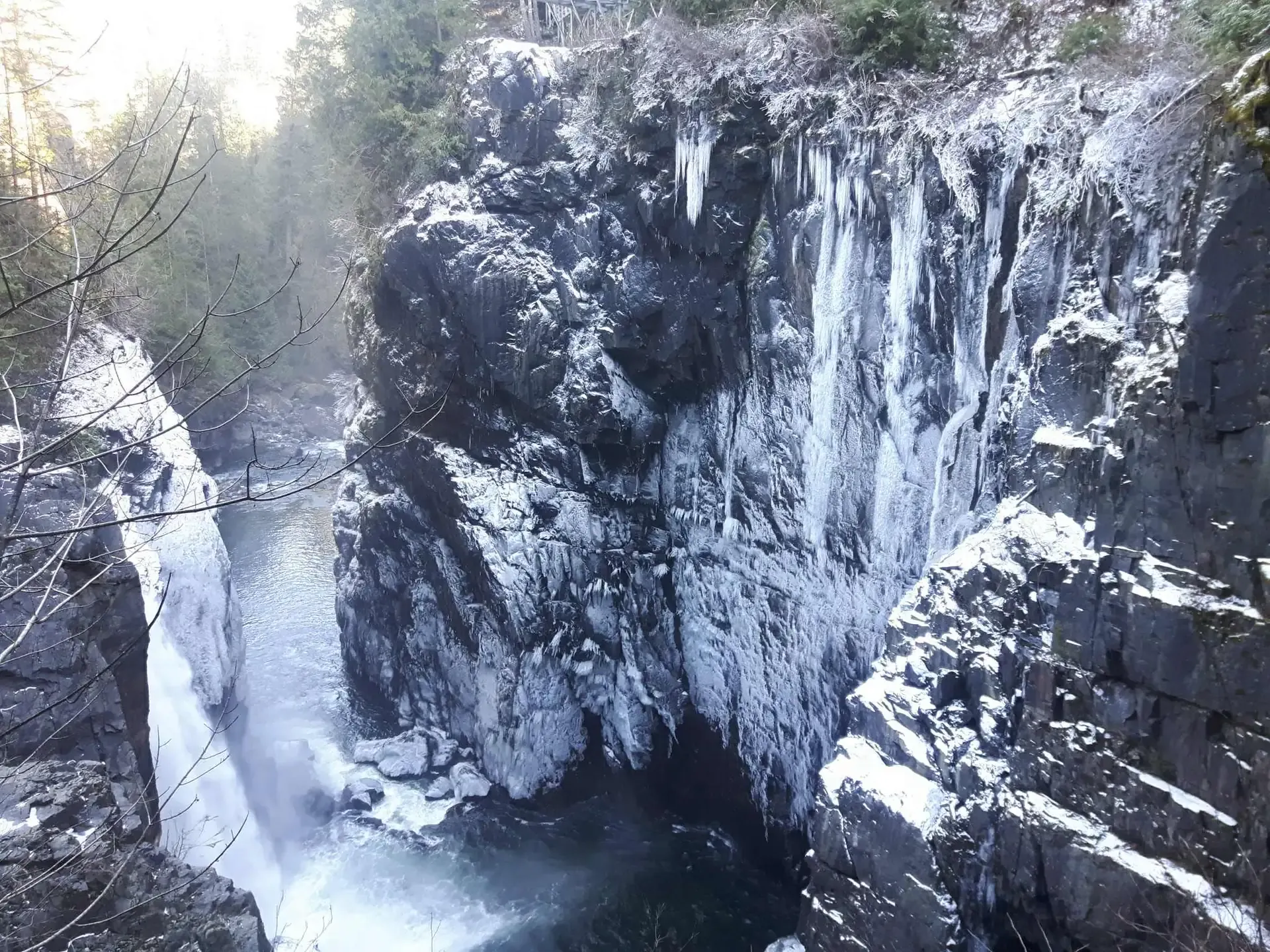 Elk Falls Frozen Waterfall in Winter