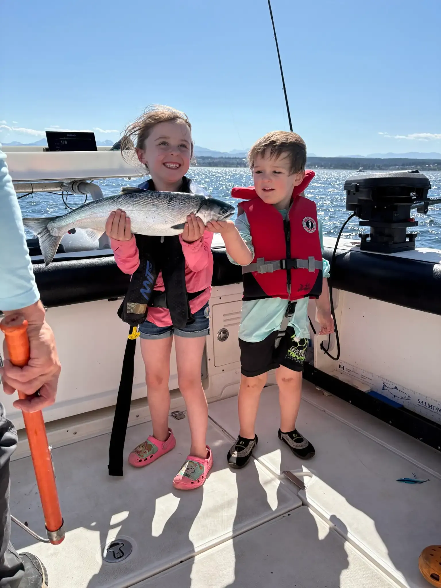 Kids Siblings with Coho Salmon
