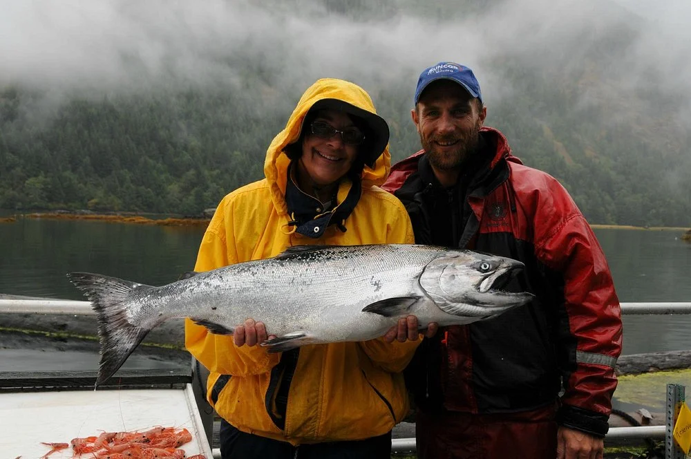 Couple Chinook Salmon Misty BC Scenery